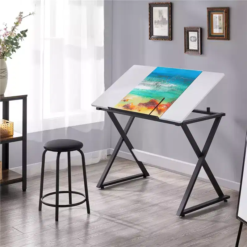 Yaheetech Minimalist Drafting Table For Artists Basic Drawing Deck White
