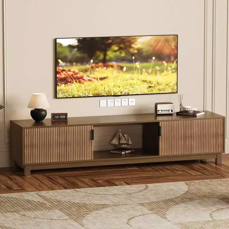 70 Fluted TV Stand in Walnut for TVs up to 75 - Mid-Century Modern Media Console with Hidden Storage, Adjustable Shelves and Cable Management