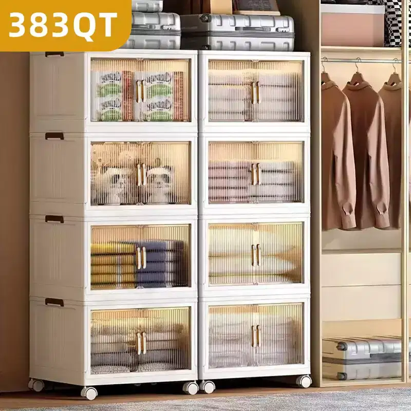 Bestier 25.6 In.W Clear Door Foldable 383 QT Storage Box  4-Tier Large Capacity Organizer, Easy Access, Space-Saving Foldable Design