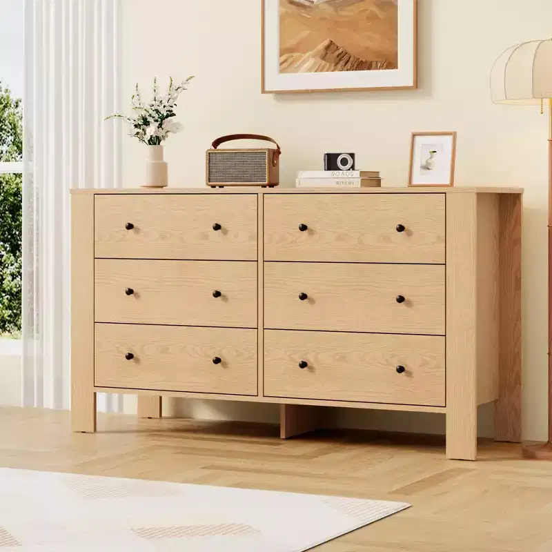 6-Drawer Wooden Dresser for Bedroom, Modern Wide Storage Chest Organizer for Living Room, Entryway, Hallway Furniture