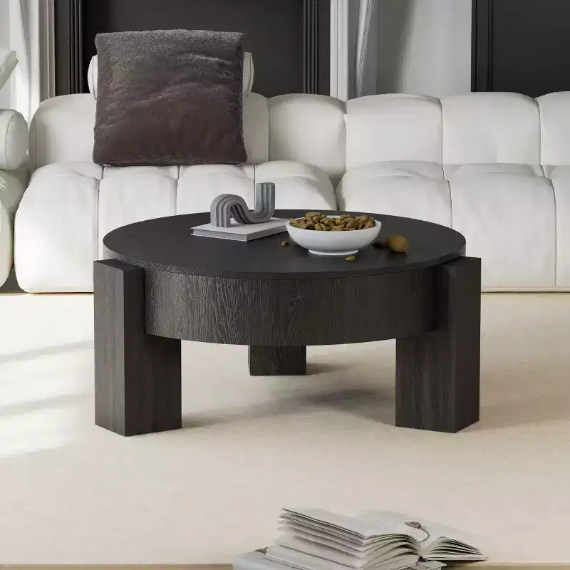 MDF Round Coffee Table with Flip-Top Storage 33.07''W x 14.96''H