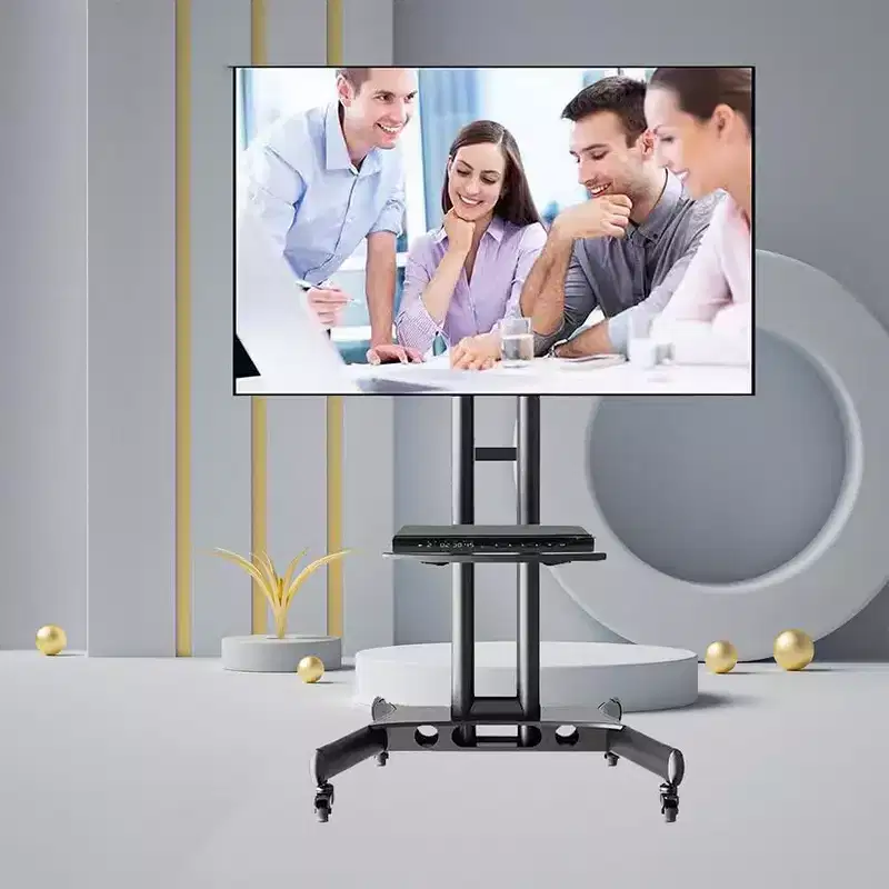 Acekool Rolling TV Cart Stand for 32-65 Inch Screens, Mobile Adjustable TV Stand with Wheels, Home Office, Black