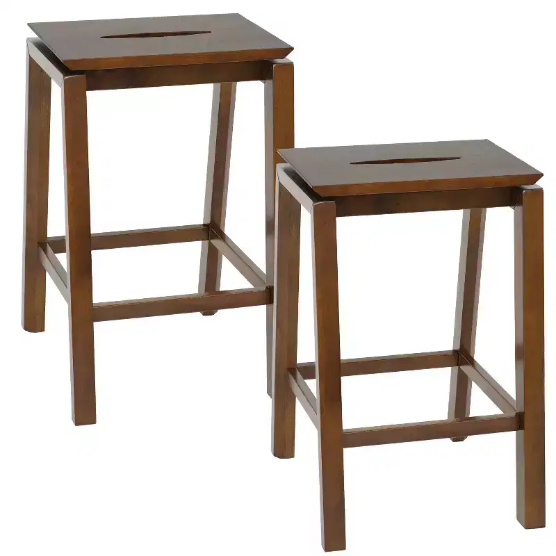 Sunnydaze Set of 2 Indoor Wooden Backless Counter-Height Stools - Dark Walnut - 25