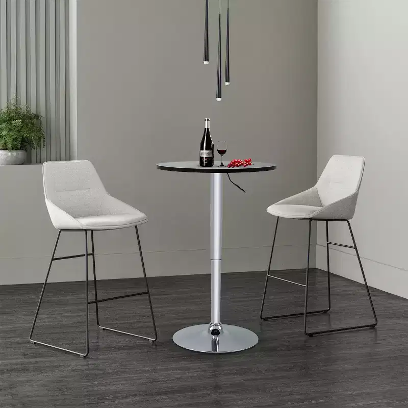 FDW Bar Table with Sleek Chrome Base and Black Top Perfect for for Dining Room Home Kitchen, Black