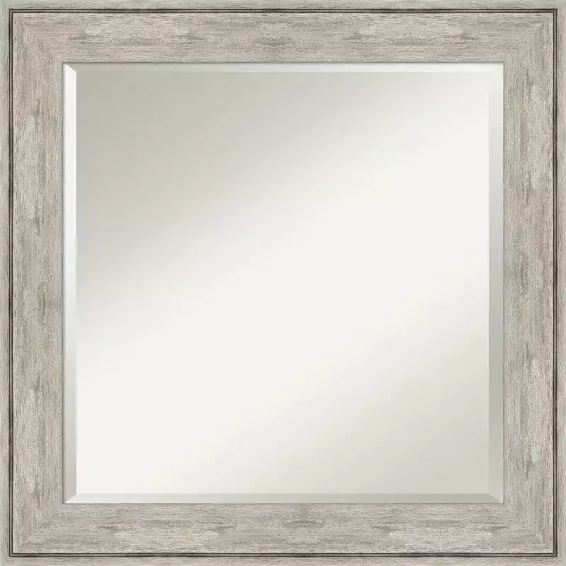25" x 25" Crackled Metallic Framed Wall Mirror Silver - Amanti Art: Modern Square Beveled, No Assembly Required
