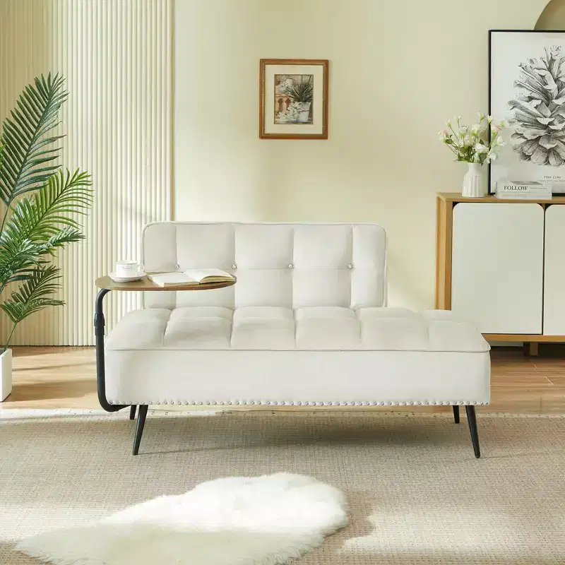 54 Velvet Sofa, Loveseat Sofa with Swivel Side Table & Backrest, 2 Seater Couch for Living Room, Bedroom - ModernLuxe