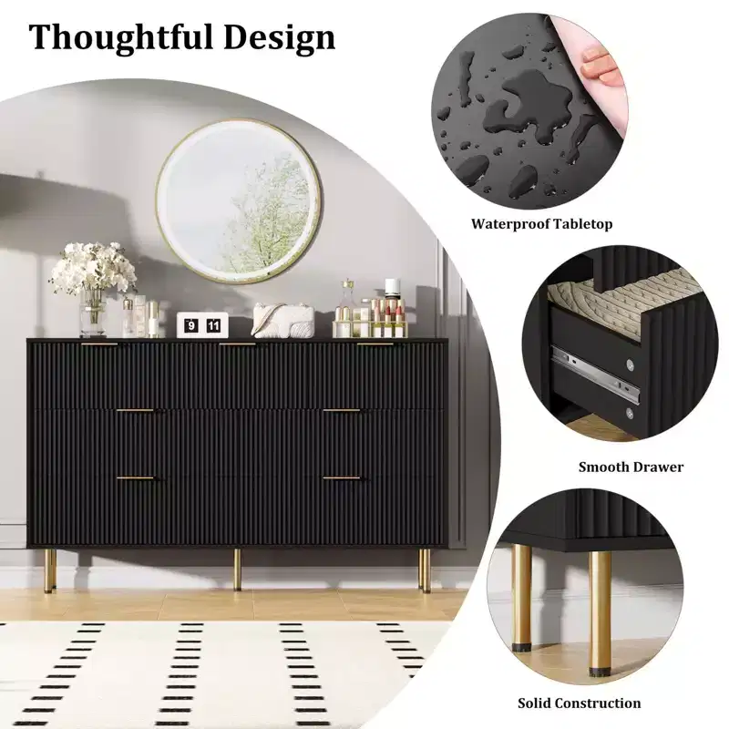 Wood Dresser for Bedroom, Fluted Dresser Chest of Drawers, Wood Modern Dressers for Closet, Bedroom Furniture Storage Organizer