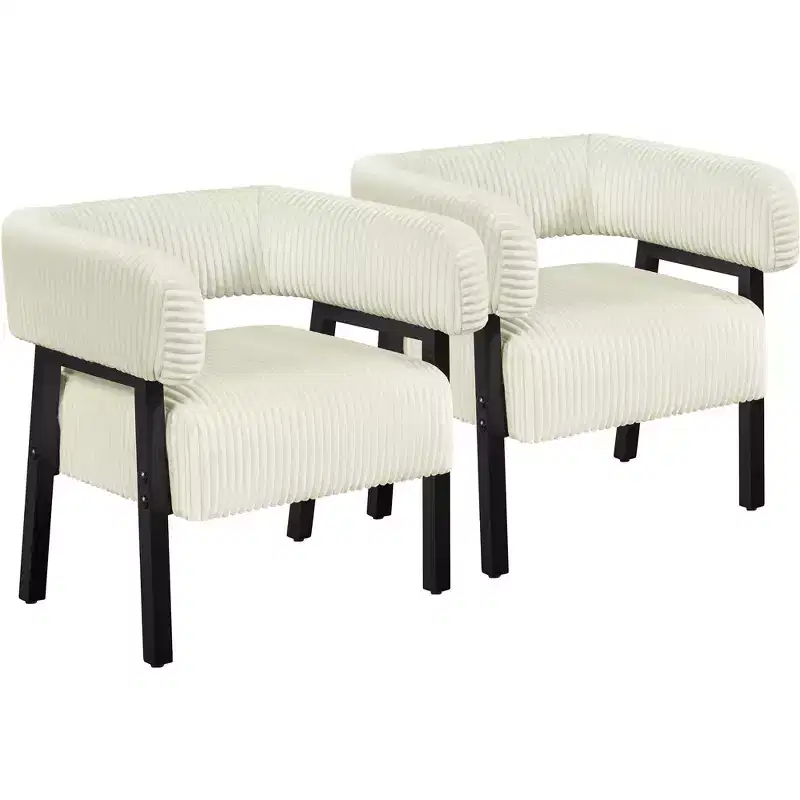 Yaheetech Set of 2 Corduroy Barrel Accent Chairs with Solid Wood Legs, Pocket Coiled Seat for Living Room, Bedroom