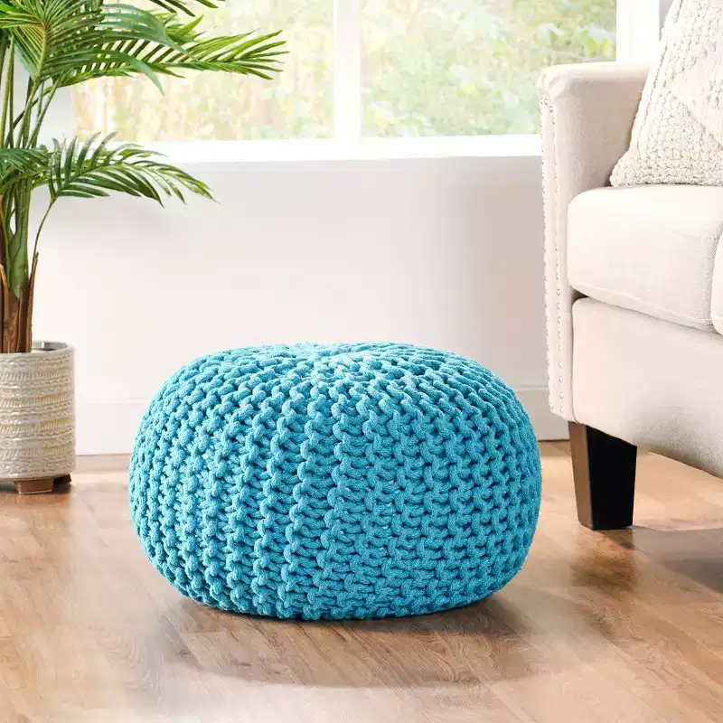 Okak Knitted Bean Bag Sofa, Ottoman Chair Round Pouf, Floor Chair Comfy Chair for Living Room, Bedroom, Dorm, No Assembly