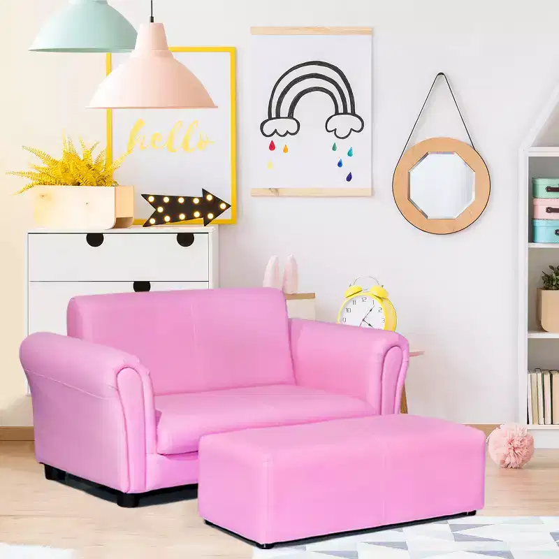 Pink Kids Sofa Armrest Chair Couch Lounge with Ottoman