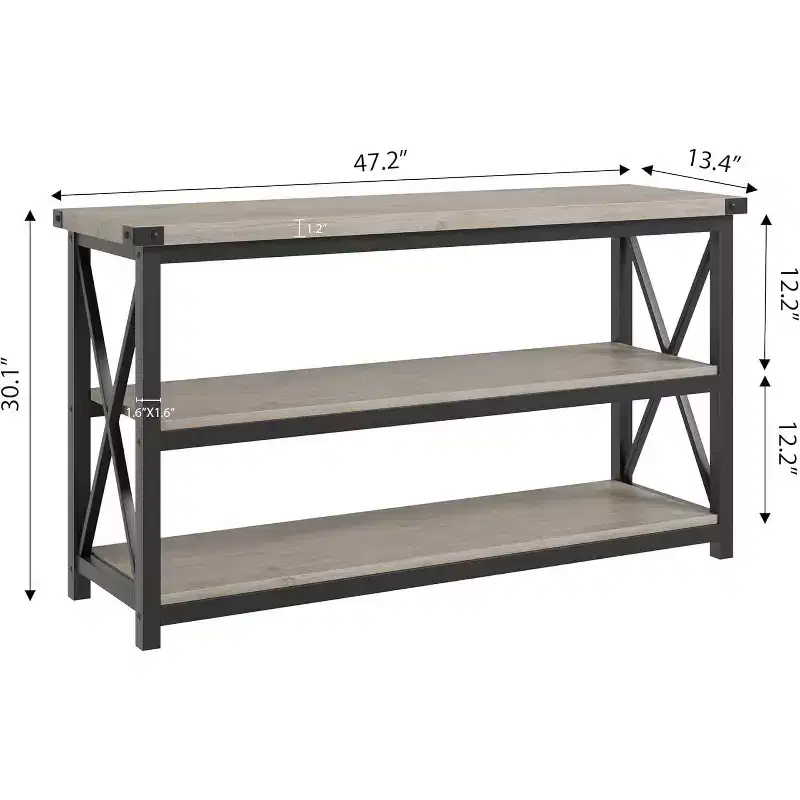47-Inch Industrial Console Table with 3 Storage Shelves, Long Rectangular Entryway Table, Sofa Table for Hallway, Living Room, Bedroom