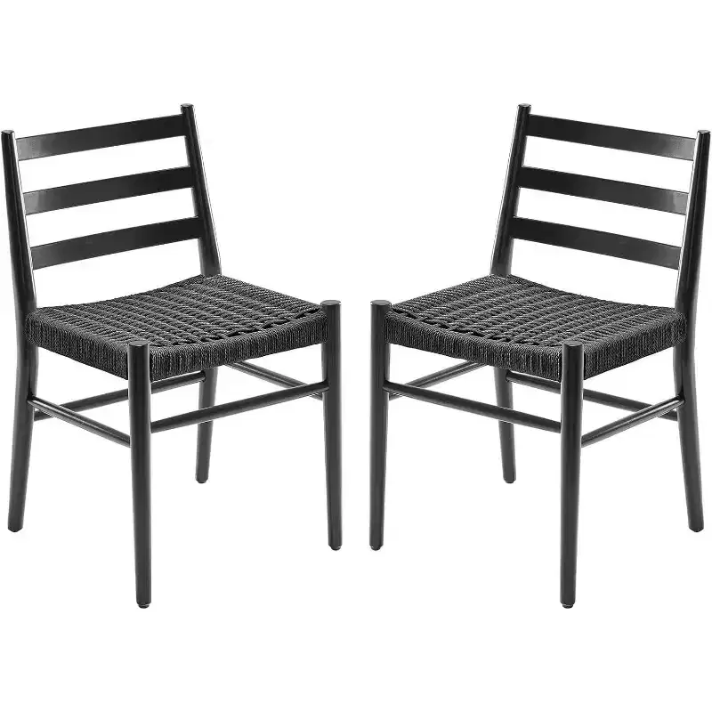 TUYOHW 2 PCS Dining Chairs with Woven Rope Seat,Metal Frame Kitchen Chairs with Open Backrest,Breathable Dining Room Chairs for Living Room