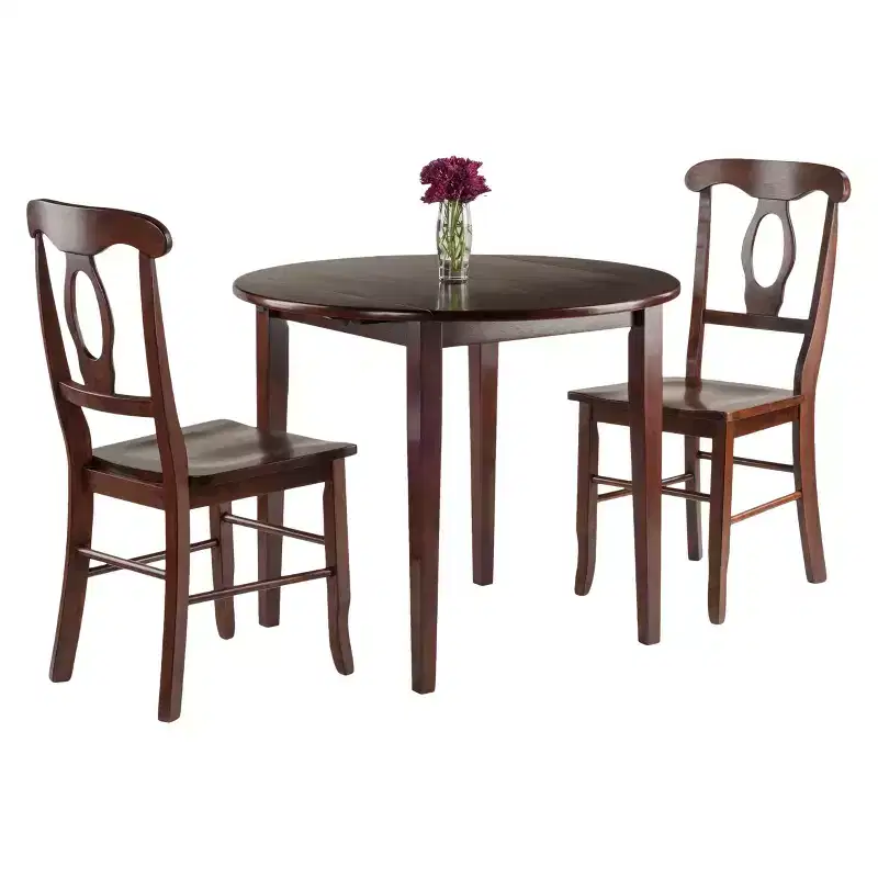 3pc Clayton Drop Leaf Dining Sets with 2 Keyhole Back Chairs Walnut - Winsome: Compact Breakfast Table for Small Spaces