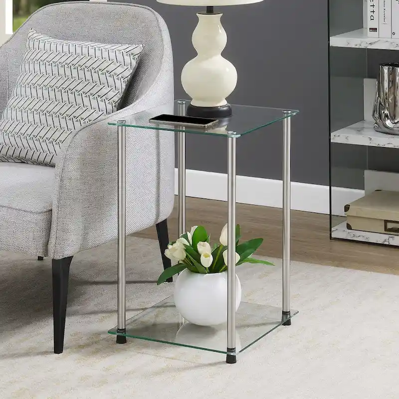 Designs2Go Classic Glass 2 Tier Square End Table