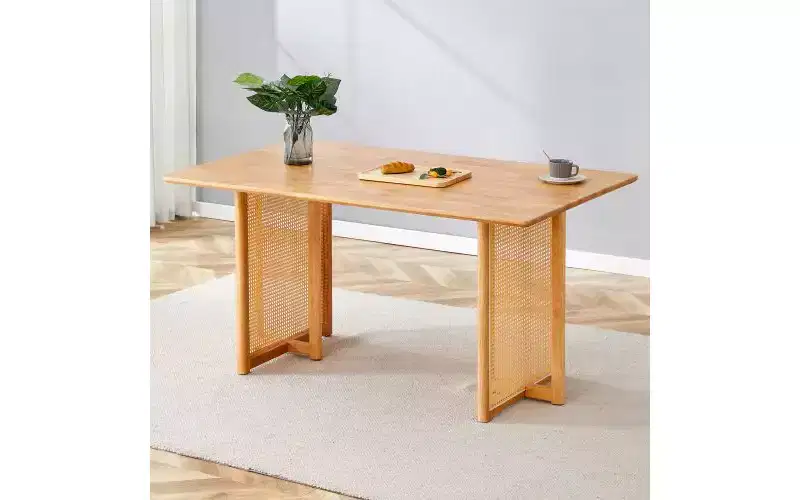 Solid Wood Kitchen Table with Anti-Slip Feet, Dining Table for 4 with Imitation Vine Texture Design, Brown