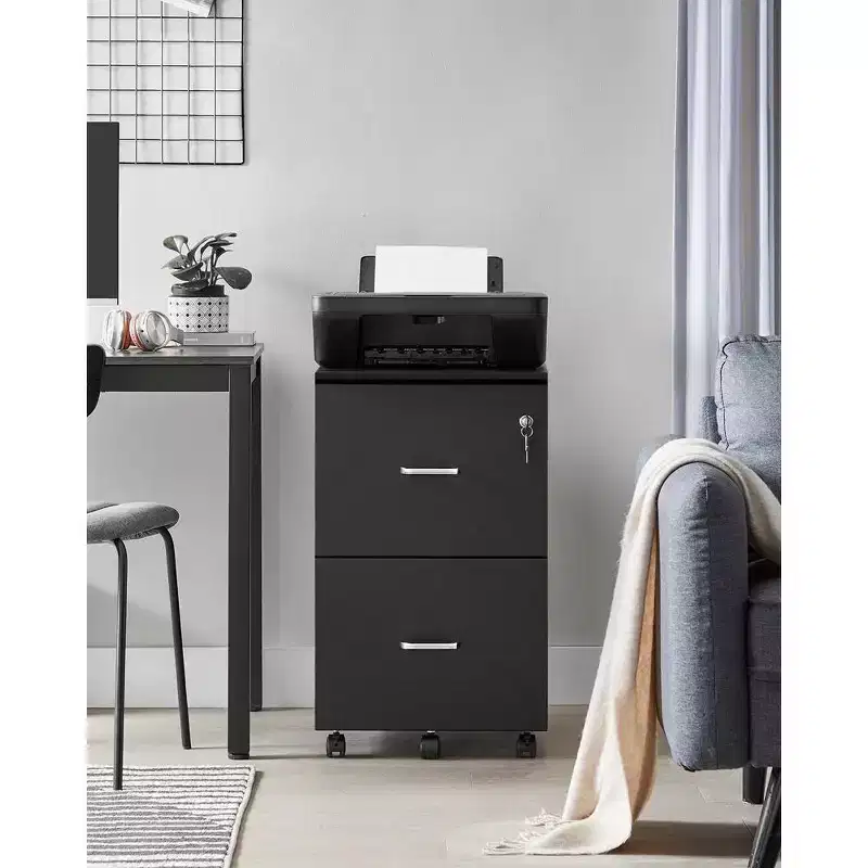 2-Drawer File Cabinet, Locking Wood Filing Cabinet for Home Office, Small Rolling File Cabinet
