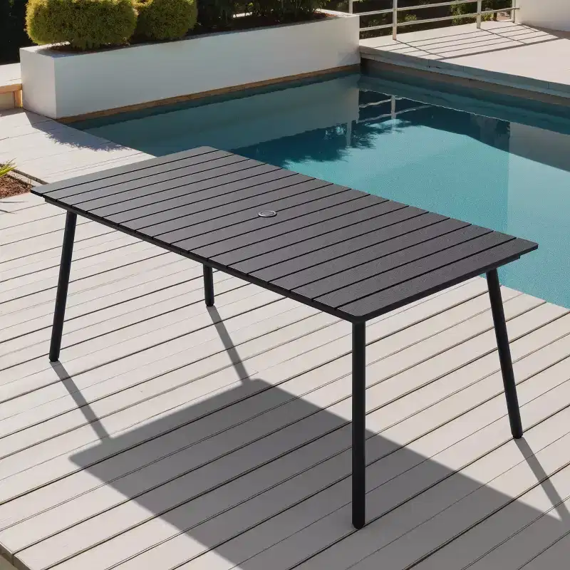 Crestlive Products Wooden-Like Patio Outdoor Dining Table Aluminum Frame Umbrella Hole