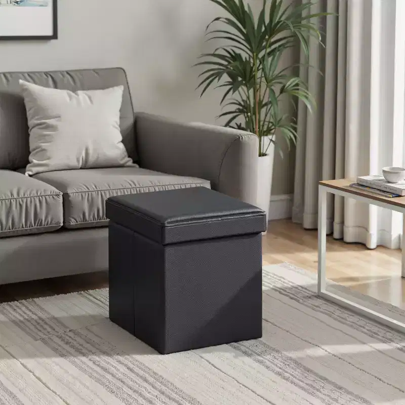 Faux Leather Storage Ottoman Cube 15''x15''x15''
