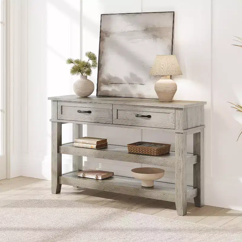 Console Sofa Table with 2 Drawers & 3-Tier Shelves – Narrow Entry Table for Living Room & Hallway
