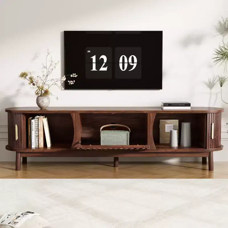 GDFStudio Scottie Wood TV Stand with Drop-Down and Sliding Doors Cabinet