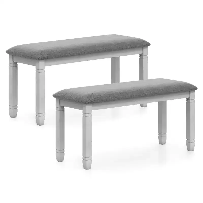 Costway Set Of 2 Upholstered Bedroom Bench w/Padded Seat & Solid Wood Legs for Dining Room
