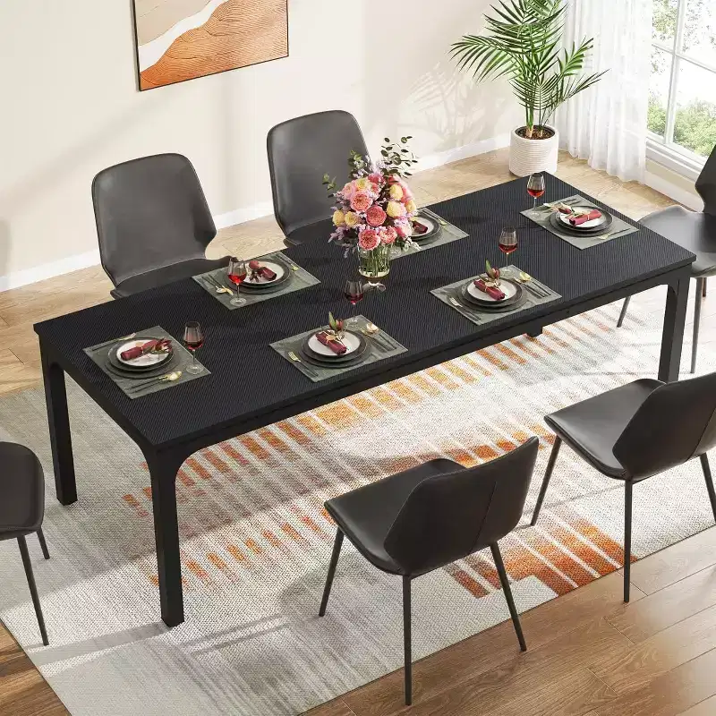 Okak Farmhouse Wood Large Collaborative Desk Rectangle Dining Table,Long Modern Kitchen Dinner Table for Dining Room,Breakfast Nook