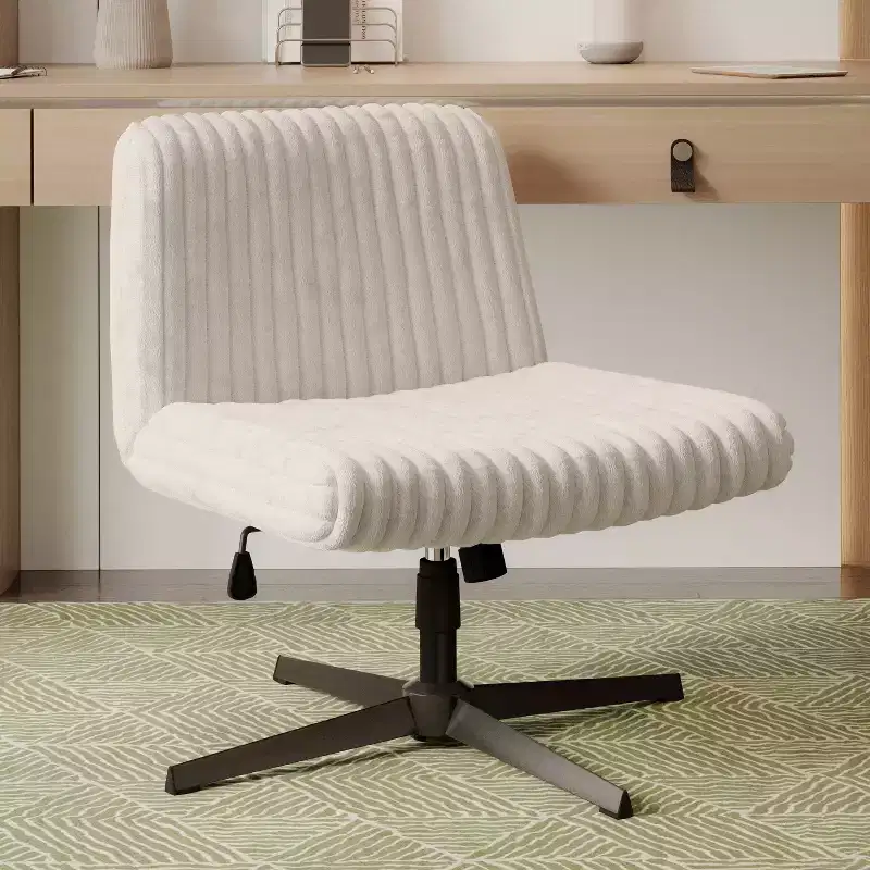 Criss Cross Chair with Adjustable Height, Office Chair with Extra Wide Seat, Comfy Chair for Home, Office, White