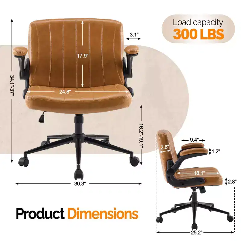 Criss Cross Chair with Adjustable Flip-Up Arms,Cross Legged Chair with Wheels, Extra Wide Office Chair,PU Leather,Clay