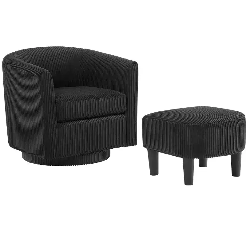 TUYOHW Modern Swivel Accent Chair and Ottoman Set with Corduroy Fabric Recliner with Sturdy Frame Single Sofa for Living Room, Bedroom, Office