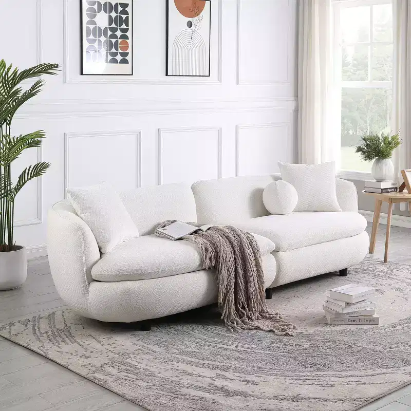 Probe Hues 89 inch Round Sofa, 3 Seater Modern Style Upholstered Couch With 2 Pillows