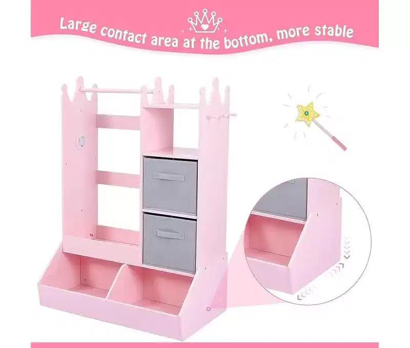 Kids Dress Up Storage with Mirror, Pink Wardrobe Closet & Dresser with Mirror, Costume Organizer with Shelves and Jewelry Cabinet Kids Dressers