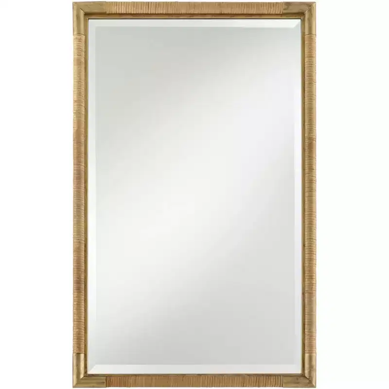 Uttermost Kampar Antiqued Gold and Rattan 23 x 36 Vanity Mirror