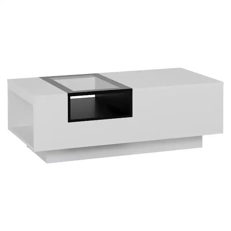 24/7 Shop At Home Camie Modern Two-Tone Coffee Table White: Storage, Tempered Glass, Rectangle, Living Room, 75 lbs Capacity
