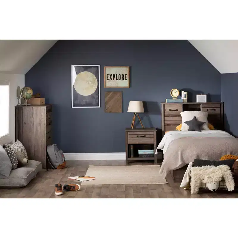 Twin Ulysses Mates Kids' Bed with 3 Drawers Fall Oak - South Shore: Modern Twin Bed Frame, Storage, Unupholstered