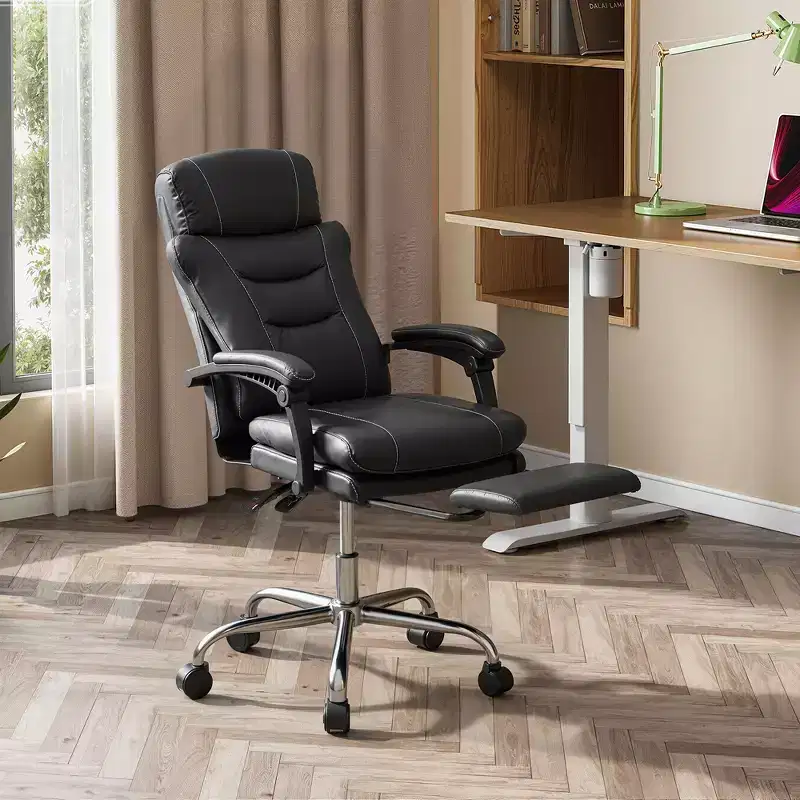 Executive Leather Home Office Chair with Footrest, High Back Ergonomic Desk Chair, Big and Tall with Lumbar Support