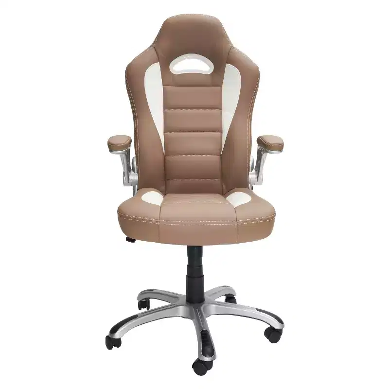 Camel & White Racing Style Office Chair, Swivel, Single Seat