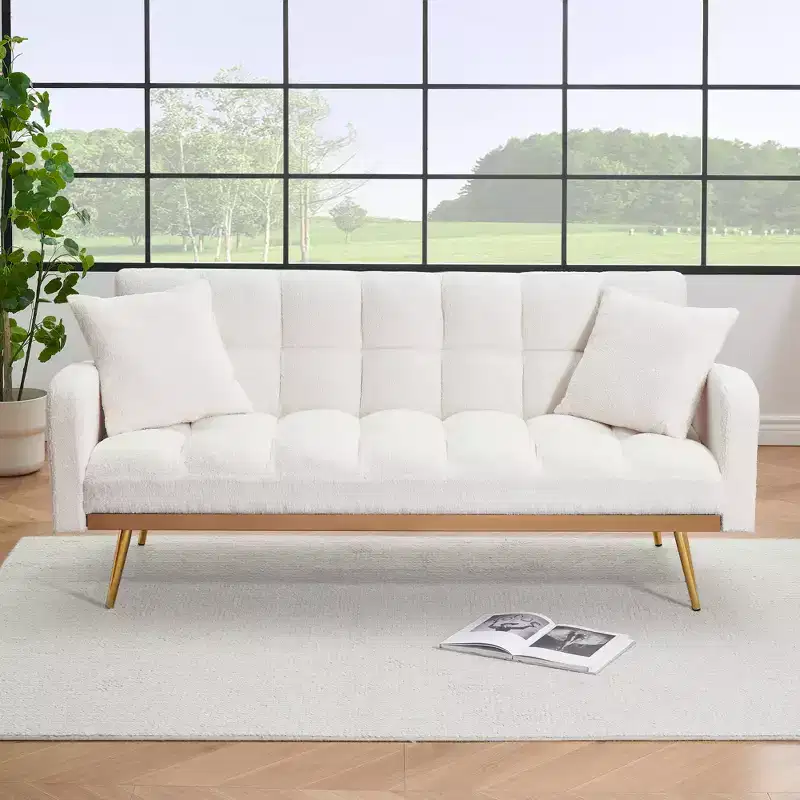 Modern Teddy Upholstered Sofa Bed with Adjustable Backrest