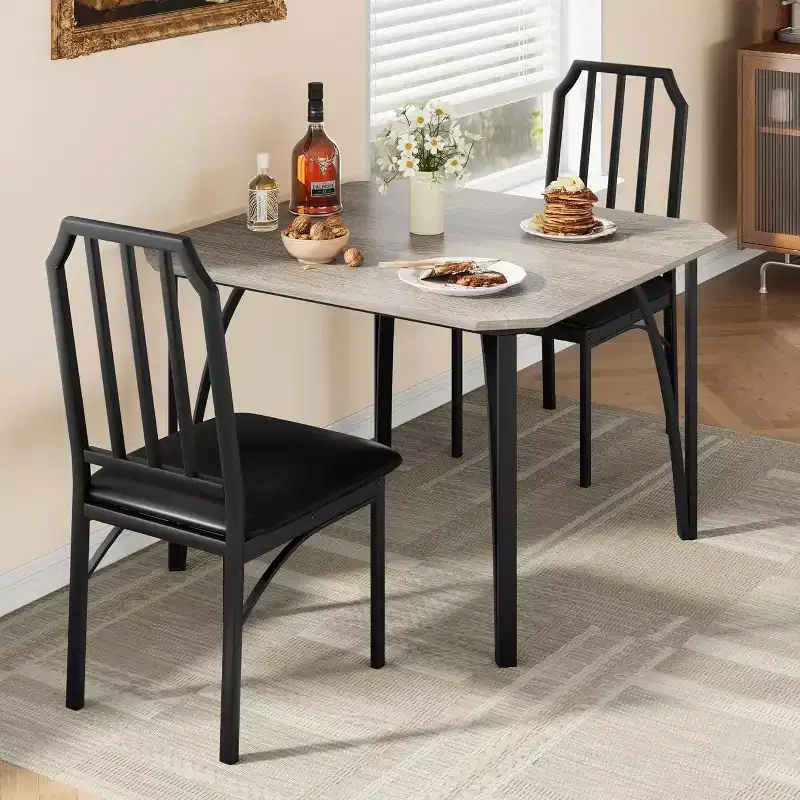 CuisinSmart Dining Table Set, with Chamfer Design, 3/5-Piece Kitchen Table with Upholstered Seats