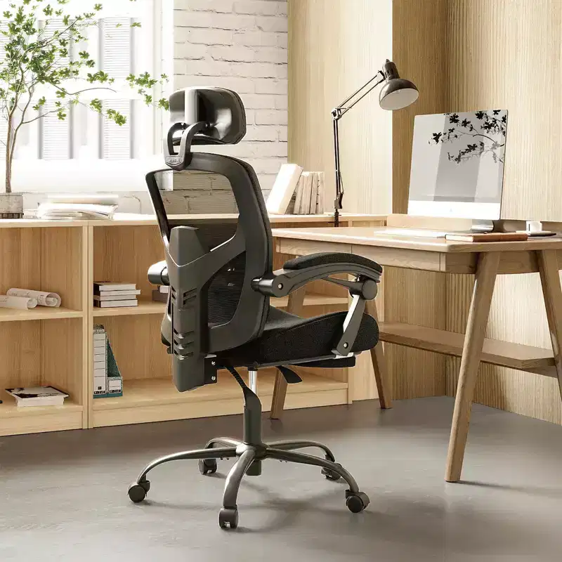 Ergonomic Office Chair with Retractable Footrest, Lumbar Support & Padded Armrests, Swivel