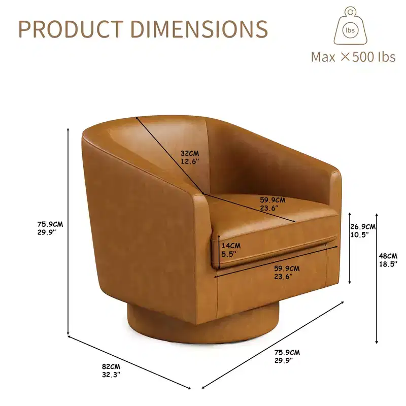 Dyonery Swivel Accent Chair Set of 1-Comfy Living Room Armchair No-Sag Foam,Swivel Accent Single Sofa for Bedroom Living Room,Office