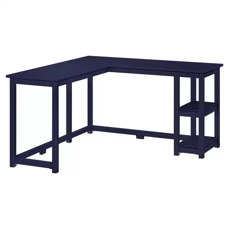 Solid Wood L-Shaped Corner Desk with Storage Shelves, 55.25