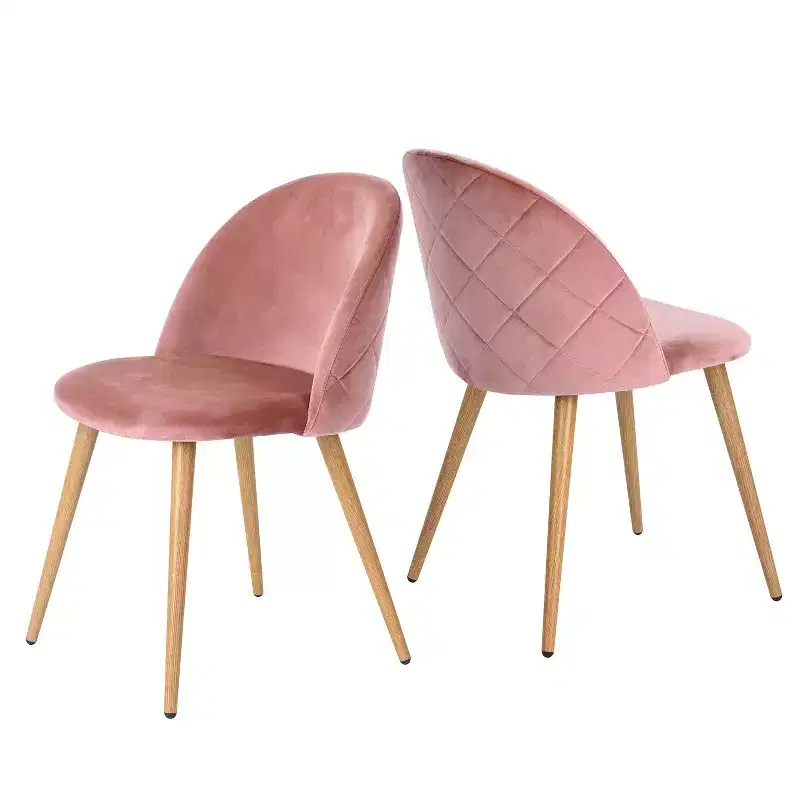 Homy Casa Velvet Upholstered Dining Chairs with Oak-Finish Metal Legs, Modern Accent Side Chairs for Dining Room & Kitchen, Set of 4, Rose