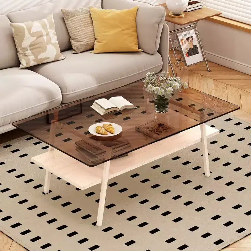 Rectangle Coffee TableGlass Coffee Table with Tempered Glass Top, Metal Legs, Modern Transparent Table for Living Room, Apartment, or Home