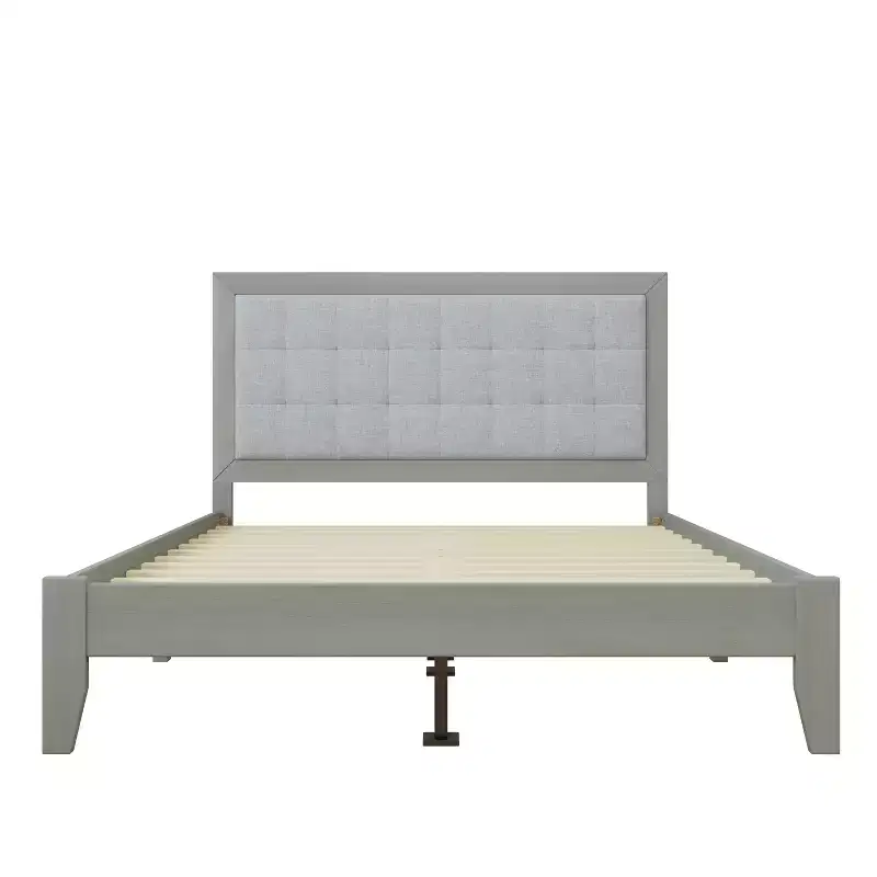 King/California King/Queen Size Platform Bed with Upholstered Headboard and Solid Wood Frame, Gray-Christopher Knight Home