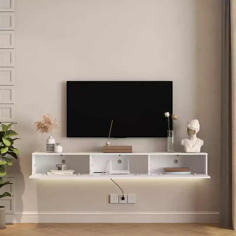 JVNOXK Floating TV Stand Wall Mounted with 16 Color LEDs,69 Modern TV Stand, Floating TV Cabinet Entertainment Center for 55 60 65 Inch TV