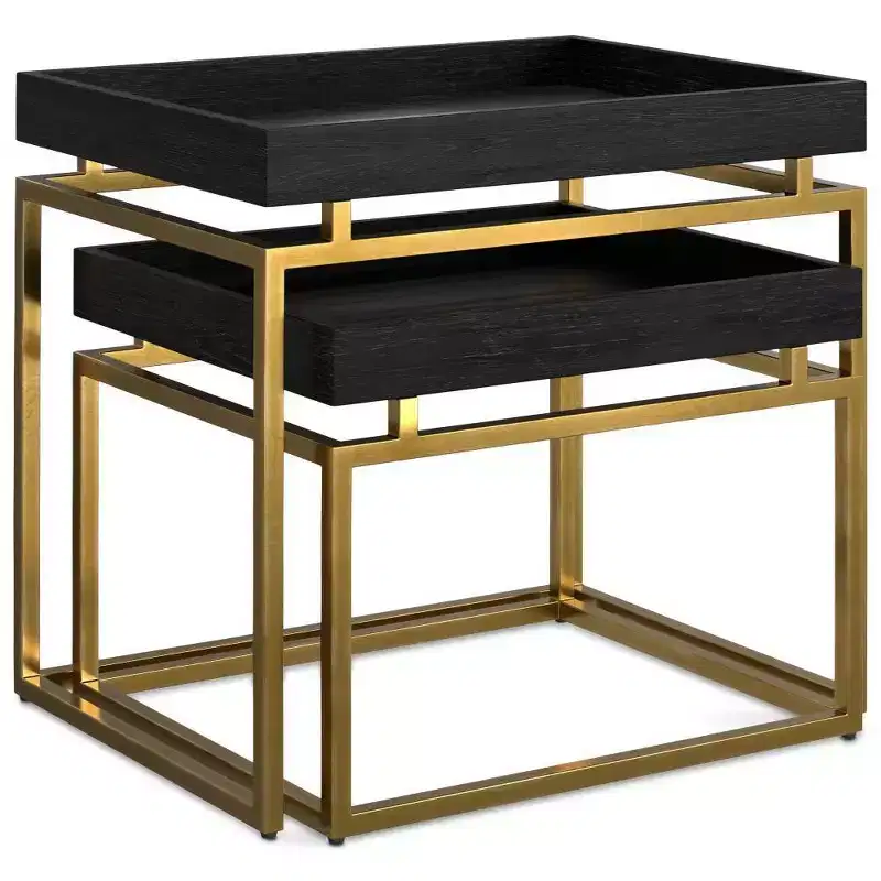 WyndenHall Audrina 2pc Nesting Table Black/Gold: Contemporary Rectangle Side Tables, Metal Frame, No Assembly Required